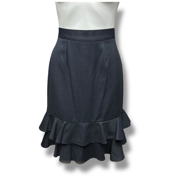 Vtg Worthington Skirt Tiered Ruffle Fit & Flare A Line Black Knee Length Size 6 - Picture 9 of 10